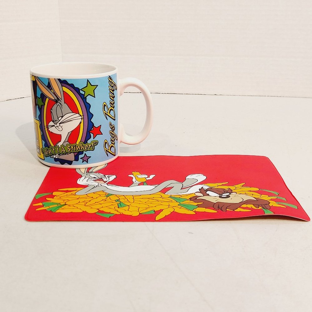 Vtg 1995 Bugs Bunny and Friends Mug and Personal-sized Mat - Applause